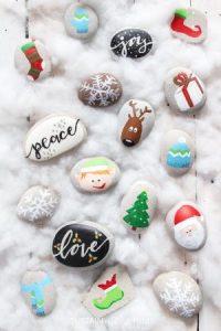 Christmas themed rock painting