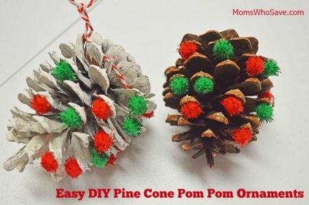 Pine cone pom pom ornaments