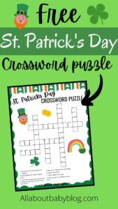 Free crossword puzzle for St. Patrick's day for kids