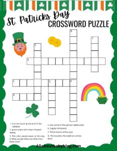 Free St. Patricks day crossword puzzle printable