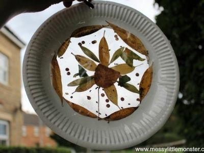 suncatcher with leaves made out of paper plate