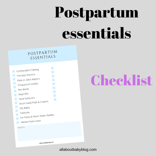 Checklist for postpartum recovery